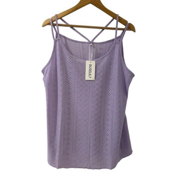 Tank Tops - AUSELILY Tank Top Blouse Womens 2XL Purple Eyelet Spaghetti Strap Sleeveless NWT